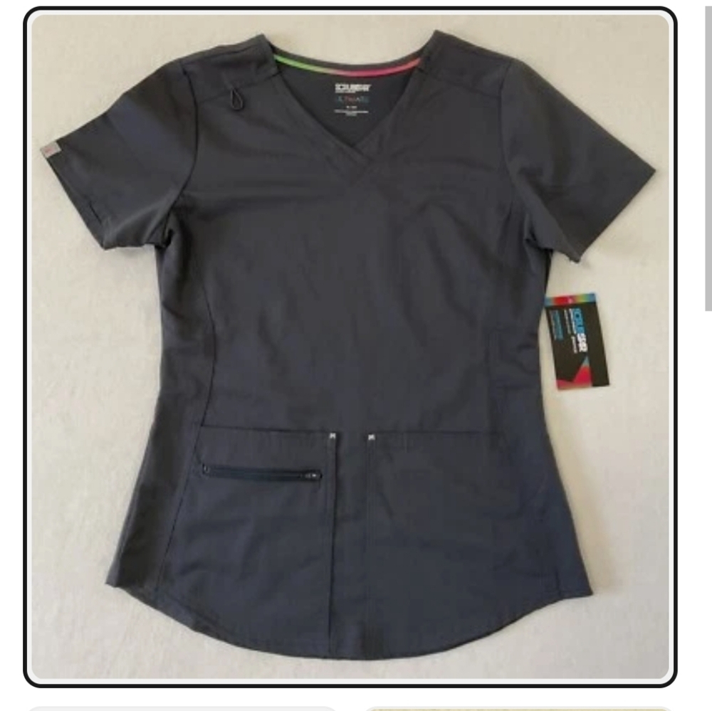 Scrubstar Gray Fitted Short Sleeve Blouse